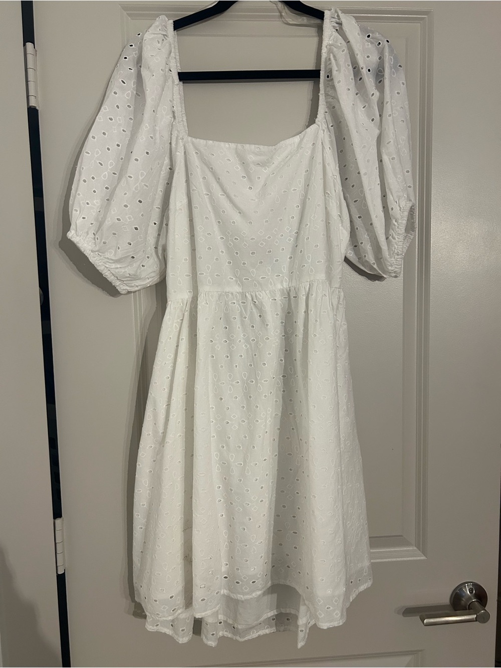 a new day White Eyelet Square Neck Puff Sleeve Dress